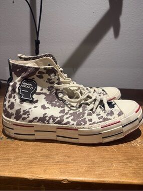 Converse High-Top Sneakers in Cream and Brown Cow Print